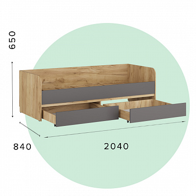 СИТИ Кровать КР-27 + 2 Ящика/ Серый графит/корпус Дуб крафт золотой 80*200